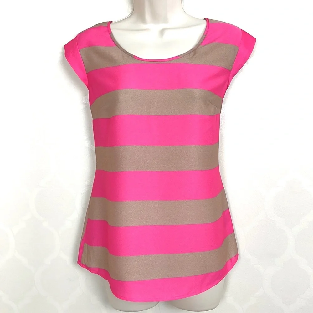 THE LIMITED PINK & TAN STRIPED TOP - Picture 2 of 8